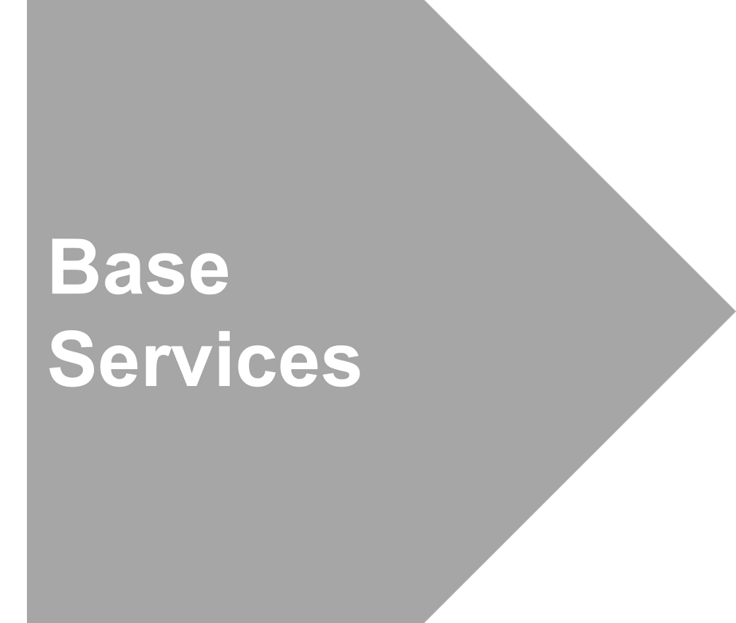  An gray arrow-shaped graphic pointing right with the words "Base Services" written in white text.
