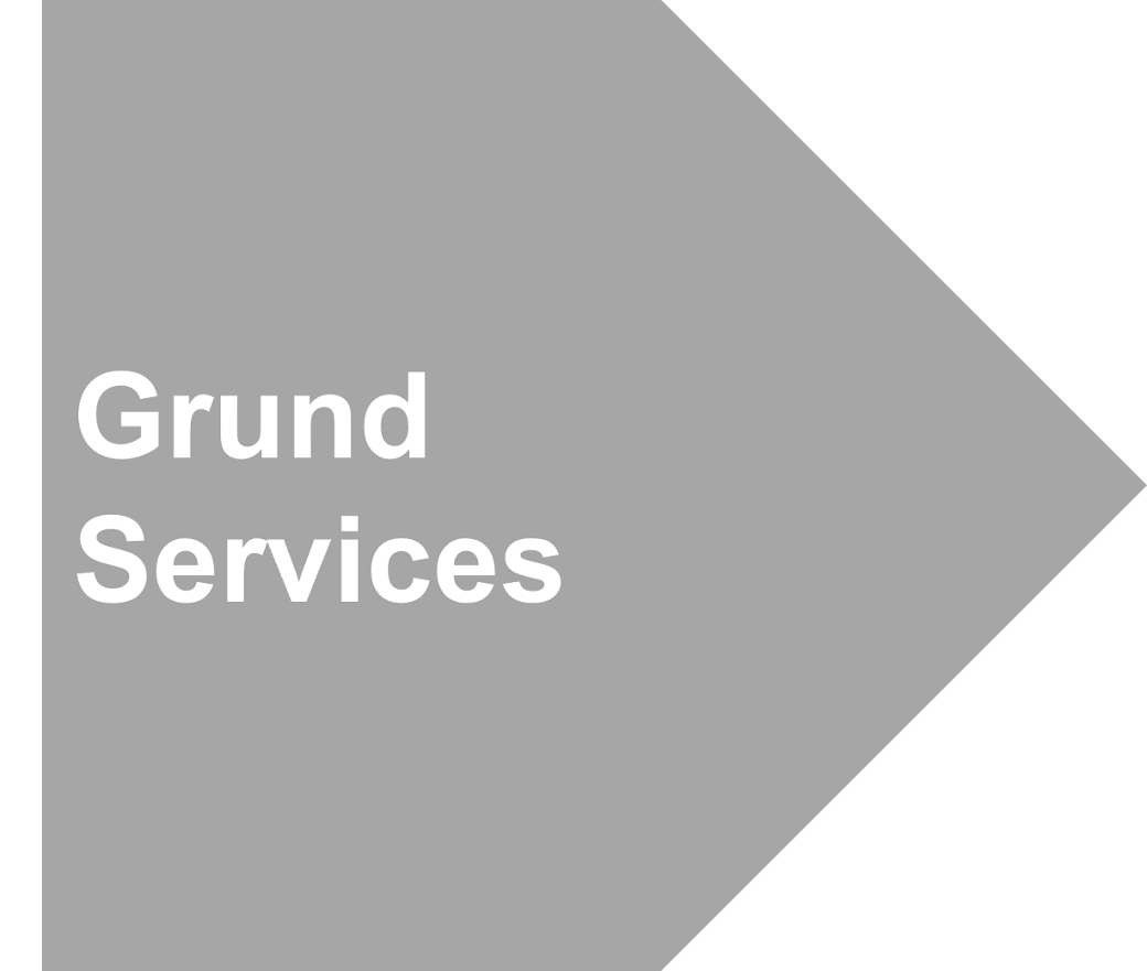 ein grau pfeil mit der Aufschrift "Grund Services" geschrieben in weißen Buchstaben