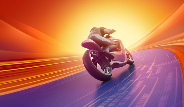 Futuristic bike rear view driving away