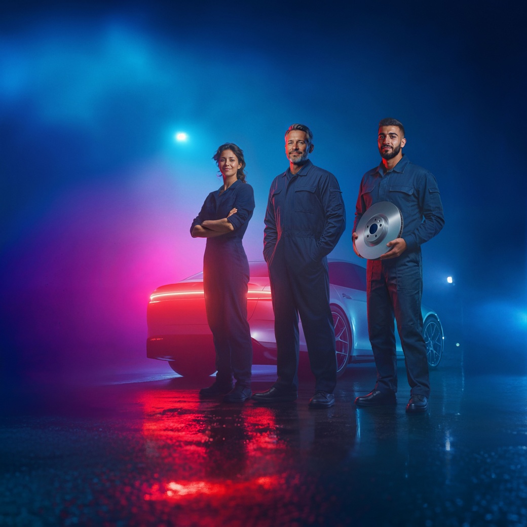 The cinematic staging of the red brake light shapes the look of the ATE campaign.