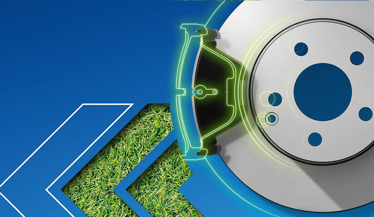 on the right brake disk lined in green, on the left green and white arrow