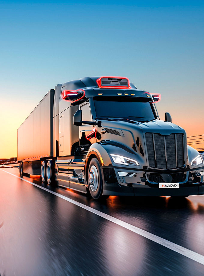 Image of a concept truck from AUMOVIO in collaboration with Aurora to realize commercially scalable autonomous trucking systems. AUMOVIO and Aurora Innovation, Inc. have entered into an exclusive partnership to deliver the first commercially scalable generation of Aurora's flagship integrated hardware and software system, the Aurora Driver.