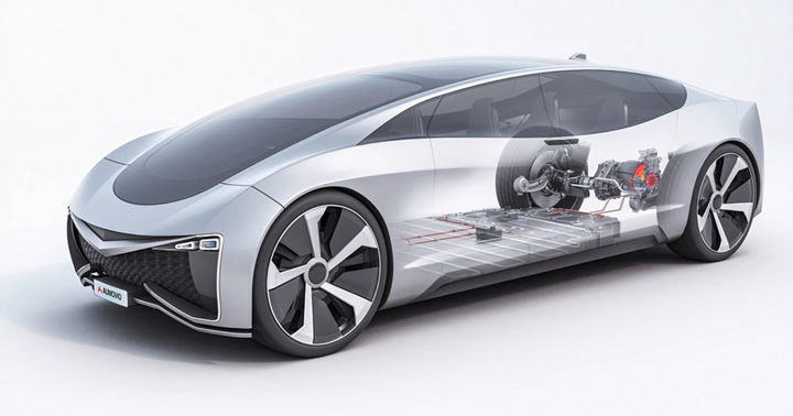 Image of AUMOVIO's semi-transparent eRTS sensor technology concept car. E-Motor Rotor Temperature Sensor (eRTS) technology offers more precise alternative to algorithm-based heat projection in permanent magnet synchronous EV motors.