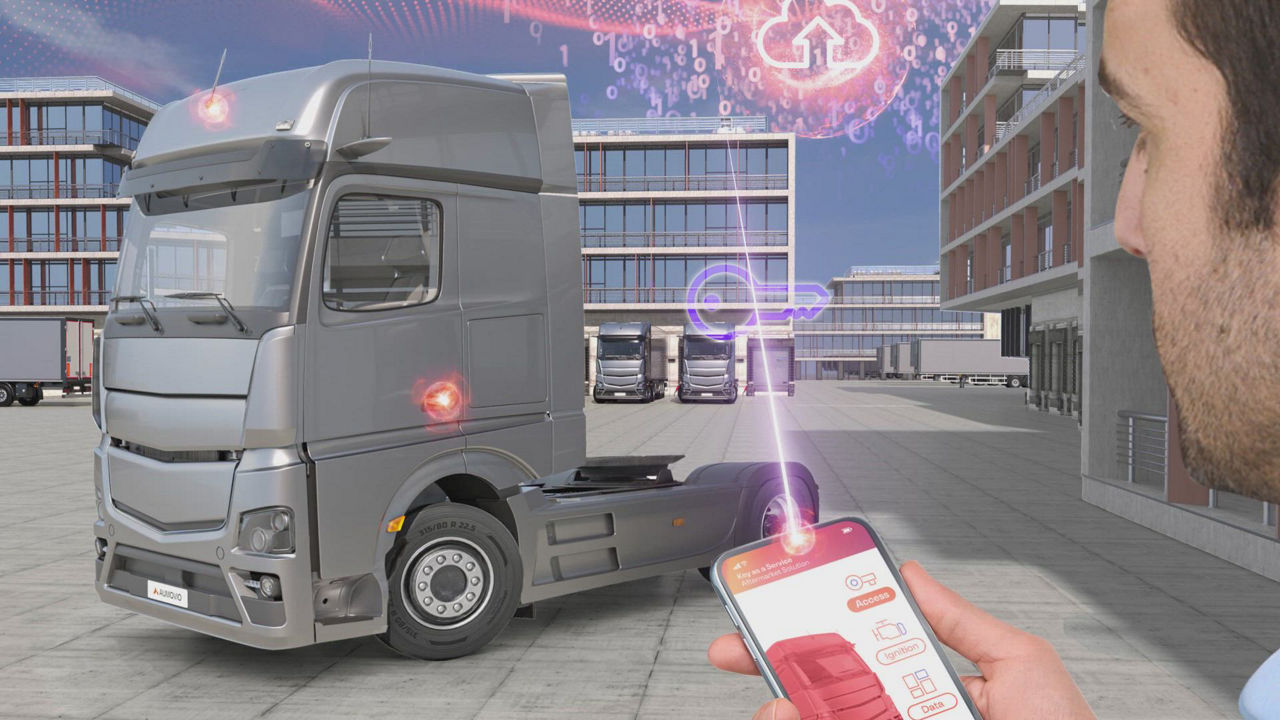 Animation of how Aumovio's digital truck access works