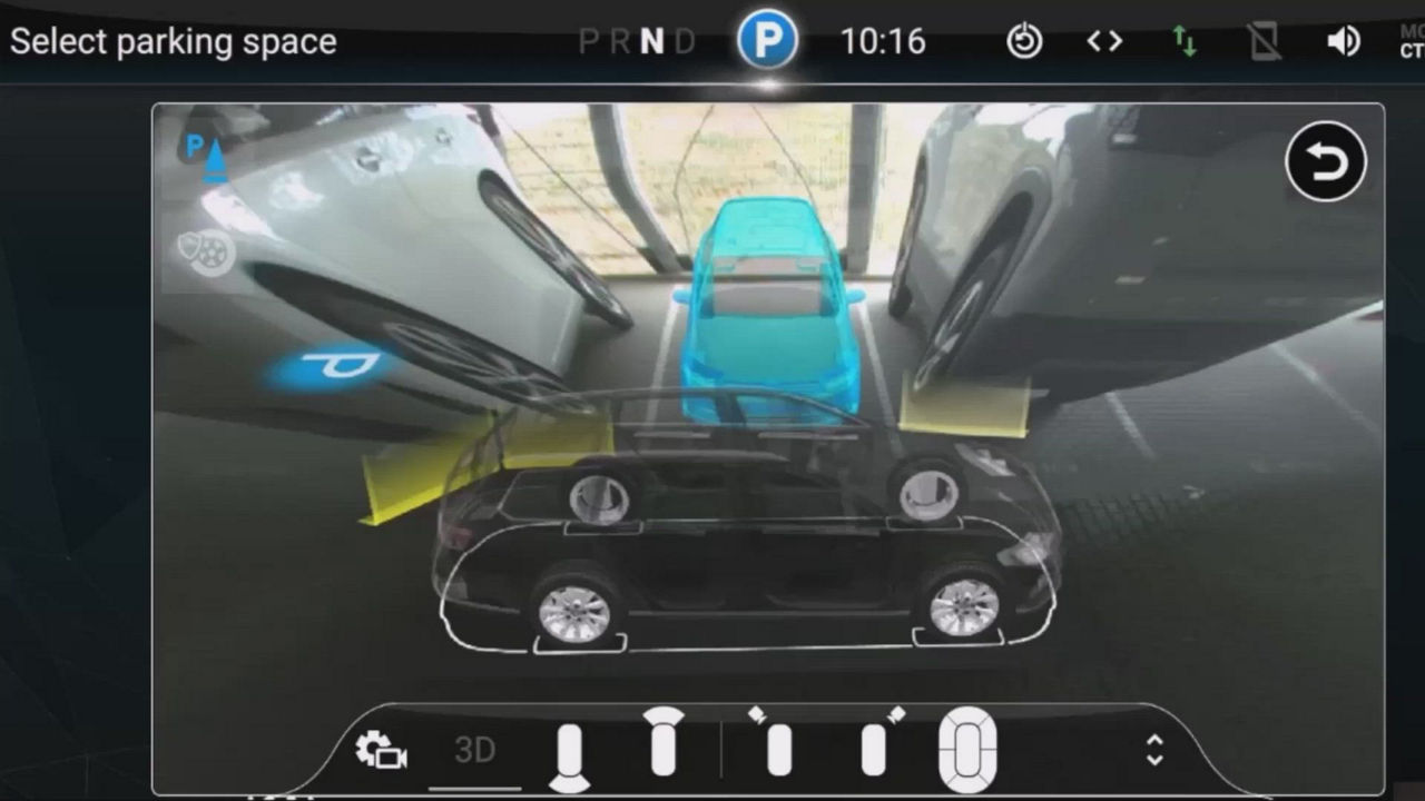 Backward parking video of a vehicle that recognizes all available parking spaces and displays them to the driver on the display in front. The driver can intuitively select the parking space in which they would like to park their car, by simply selecting their choice of parking space from the display.