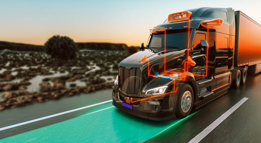 Image of a concept truck from AUMOVIO in collaboration with Aurora to realize commercially scalable autonomous trucking systems. AUMOVIO and Aurora Innovation, Inc. have entered into an exclusive partnership to deliver the first commercially scalable generation of Aurora's flagship integrated hardware and software system, the Aurora Driver.