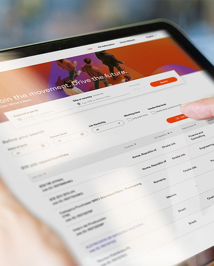Womans hands with tablet, tips with fingers on job offers