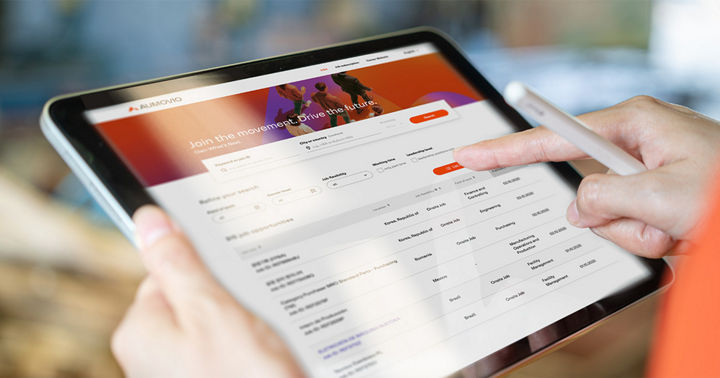 Womans hands with tablet, tips with fingers on job offers