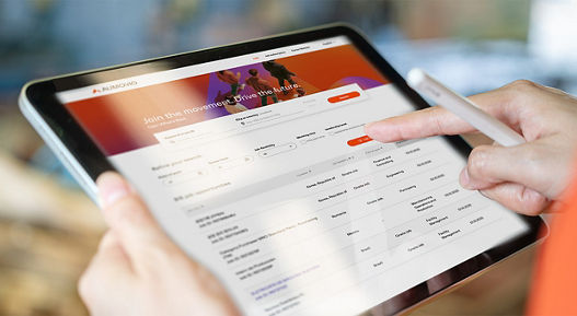 Womans hands with tablet, tips with fingers on job offers