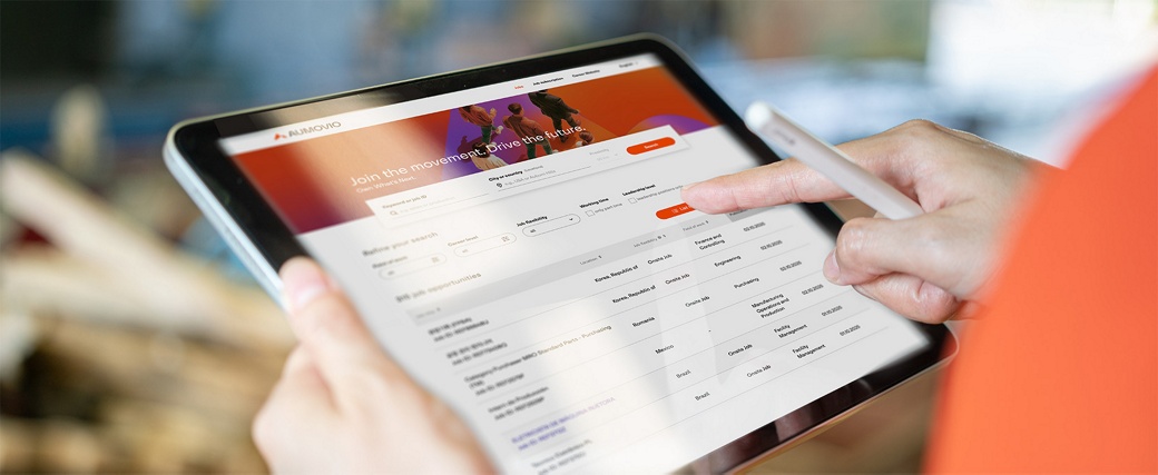 Womans hands with tablet, tips with fingers on job offers