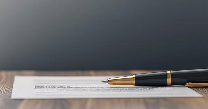 Business contract, signed with a pen, 3D illustration, copy space for text,