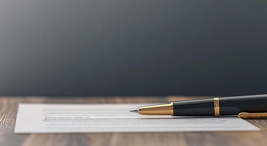 Business contract, signed with a pen, 3D illustration, copy space for text,