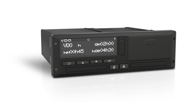 Produktbild des intelligenten Fahrtenschreibers DTCO 4.1 (2. Generation) von AUMOVIO. Der neue intelligente Fahrtenschreiber, der für die gesamte europäische Nutzfahrzeugflotte mit einem Gewicht von über 2,5 Tonnen im grenzüberschreitenden Verkehr vorgeschrieben sein wird, liefert zuverlässige Fahrzeugdaten, die auch für die Mauterhebung verwendet werden können.