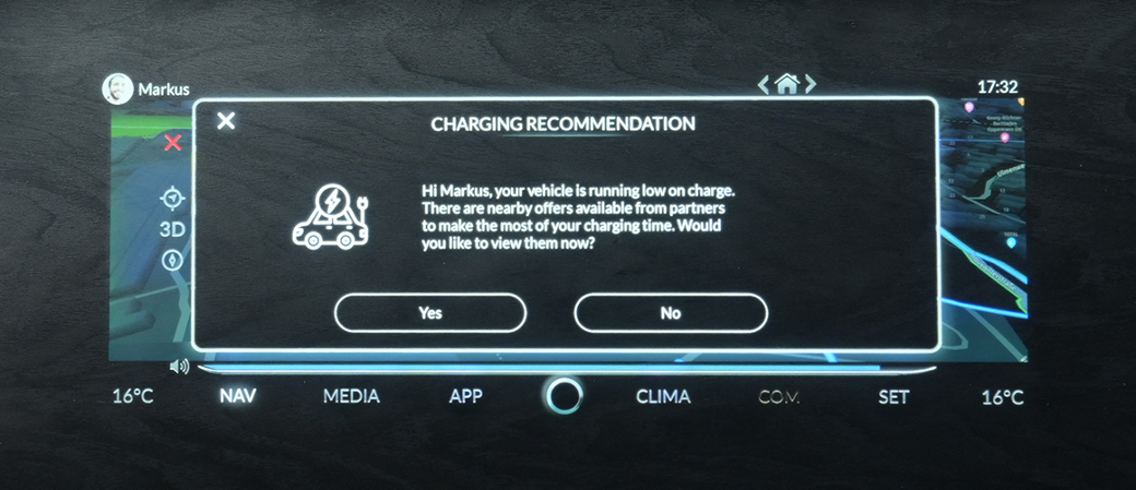 eTravel.Companion pop-up “Charging Recommendation”