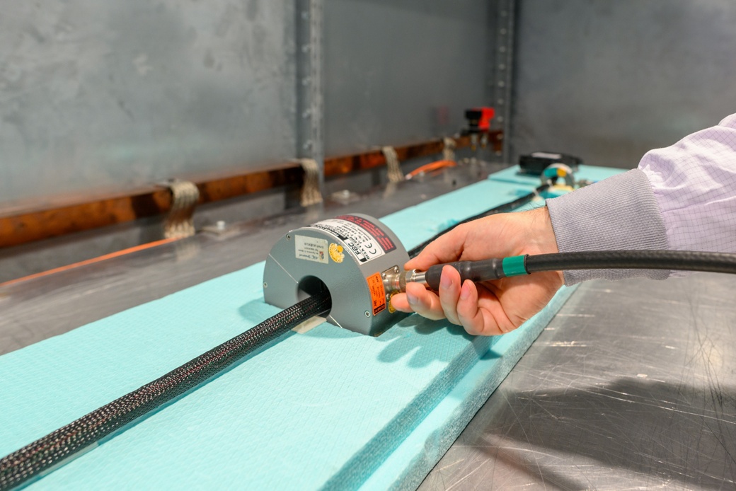 Image of an Electromagnetic Compatibility (EMC) testing procedure. From early design validation to final product qualification, we help partners mitigate risks, accelerate compliance, and deliver robust, interference-resilient technologies.