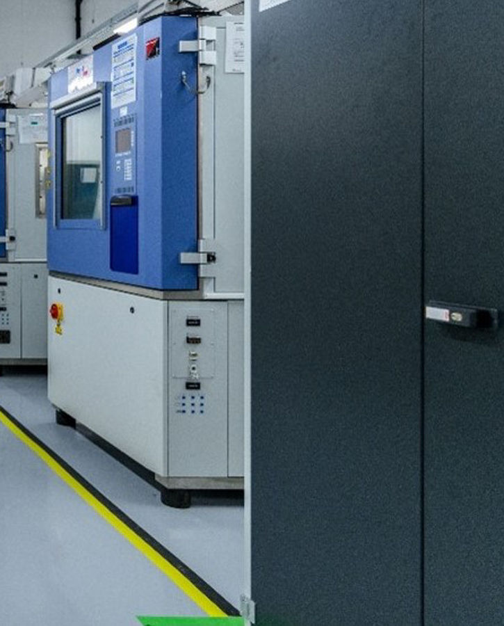 Photo of a laboratory with several environmental testing devices. Integrated reliability, mechanical, and haptic testing services ensure that electronic systems and components meet the highest standards of durability, safety, and user experience. Our globally accredited laboratories simulate a wide range of environmental and mechanical stress conditions to validate product robustness throughout its lifecycle.