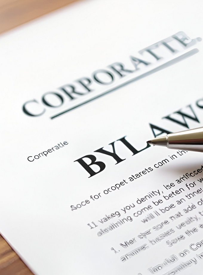 Legal document Corporate Bylaws on paper with pen