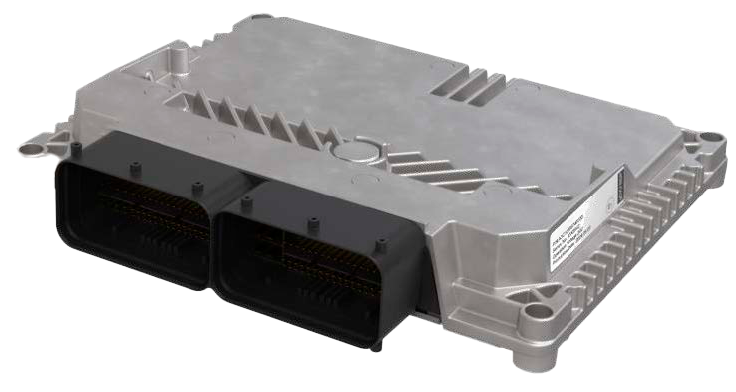 Elektronische Steuereinheit (ECU) für Kraftfahrzeuge mit robustem silbernem Metallgehäuse und zwei schwarzen Anschlussbuchsen. Entwickelt für fortschrittliche Fahrzeugsteuerungs- und Konnektivitätsanwendungen, gewährleistet hohe Leistung und Langlebigkeit in Automobilumgebungen.