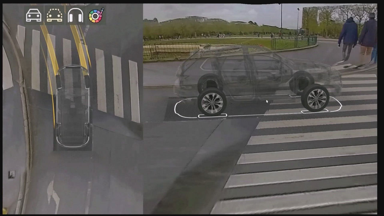 Video about AUMOVIO's Human Vision 3D surround view. The 3D surround view function shows the driver with a dynamic set of Virtual Viewpoints that provide an unobstructed view of the surrounding area. The 3D image renderings are based on stitched images from surround view cameras.