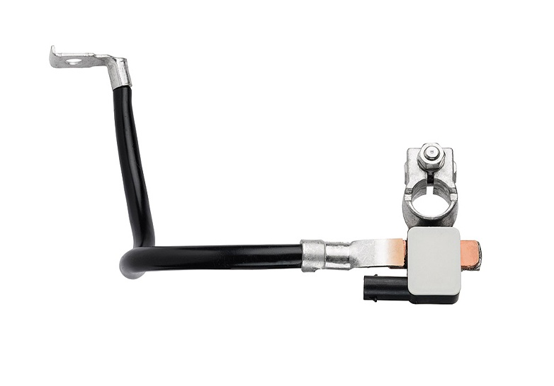 Compact mounting bracket with integrated sensor housing, featuring a metal clamp, spring-loaded screw, and plastic connector. with cable