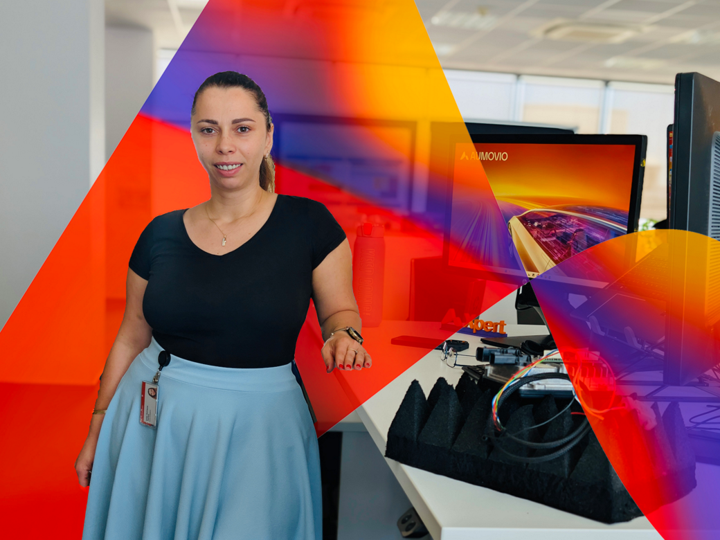 The picture shows Iulia, Software Architect Engineer at AUMOVIO