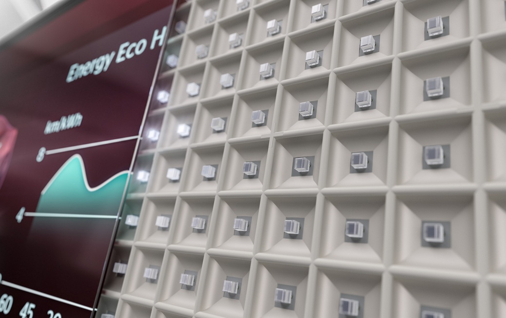 Detail view picture of AUMOVIO's Matrix Backlight technology.  Matrix Backlight technology brings intelligent illumination to automotive displays. By enabling local dimming zones, it enhances contrast and visual clarity while improving energy efficiency.