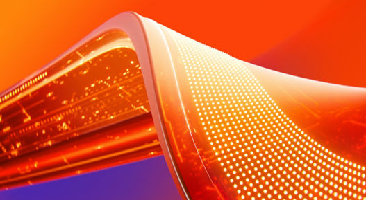 futuristic yellow-orange wave on orange-purple background