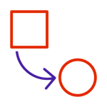 Icon with a square and a circle, both connected by an arrow, symbolizing modification