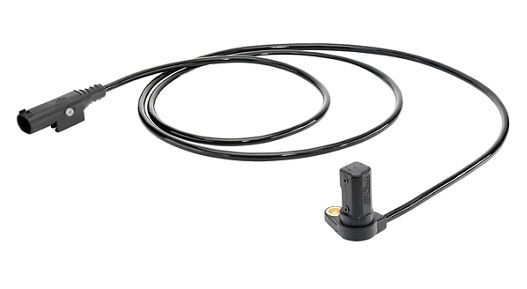 Compact wheel speed sensor designed for motorcycles, featuring a slim black housing with a mounting bracket and connector port. The design ensures precise speed measurement in two-wheeler applications.
