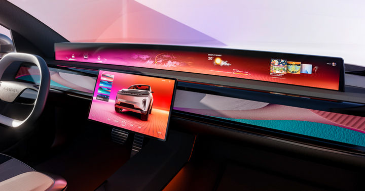 Image of a vehicle interior with various versions of AUMOVIO display solutions. With the ever-increasing digitalization, displays are becoming a key differentiator of modern vehicle interiors and are the most important interface for the interaction of driver and vehicle.