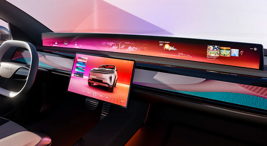 Image of a vehicle interior with various versions of AUMOVIO display solutions. With the ever-increasing digitalization, displays are becoming a key differentiator of modern vehicle interiors and are the most important interface for the interaction of driver and vehicle.