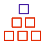 Icon with 5 orange squares and one purple square stacked on top of each other, symbolizing small series manufacturing
