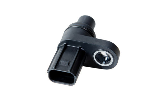 Close-up view of a transmission speed sensor with a cylindrical black body and integrated connector. The design emphasizes durability for harsh automotive environments.
